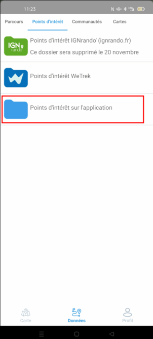 Dossier Points d'intérêt sur l'application