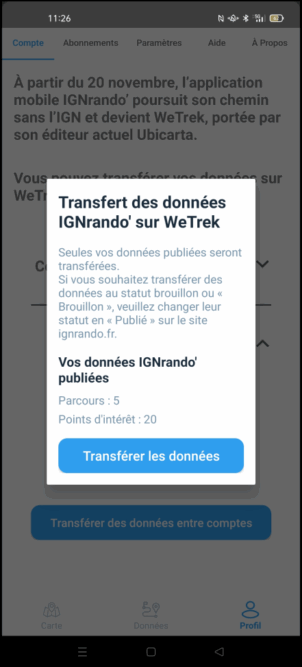 Démarrage du transfert