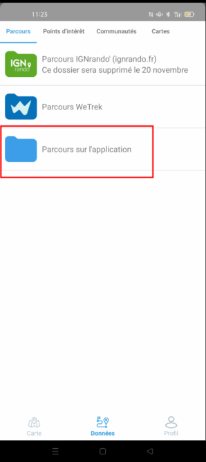 Dossier Parcours sur l'application