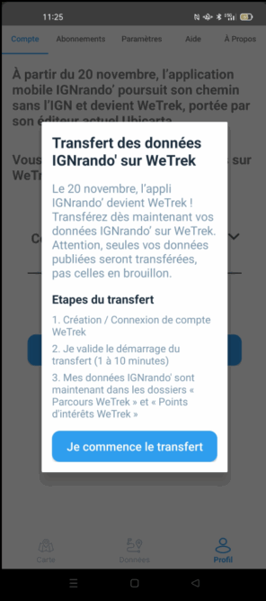 Étape 1 du transfert